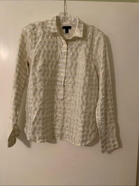 J. Crew Silver and Gold Checked Semi-Sheer Button-Up Blouse